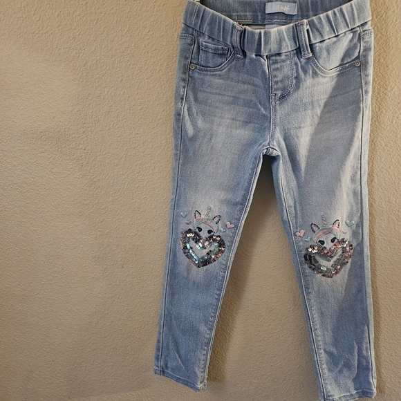 Adorable Light Blue Kids Jeans with Sequin Heart Design - Picture 1 of 8